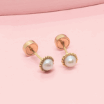 Aretes Corona de Perla Tambor Oro 18K - Imagen 3