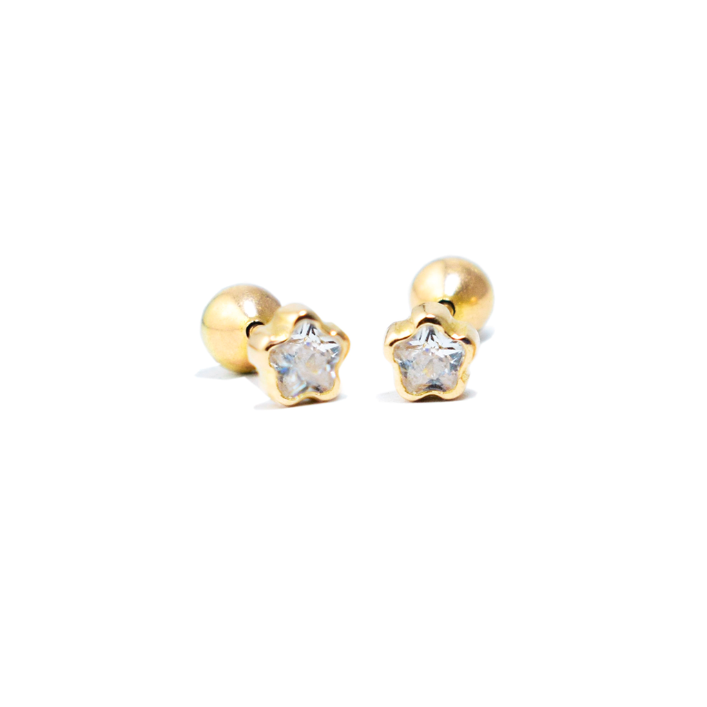OK arete de oro para bebe, trixy tiny blanca seguro enroscable tornillo pequeno oro 18k Flor Trixy Tiny Oro 18K - Imagen 1