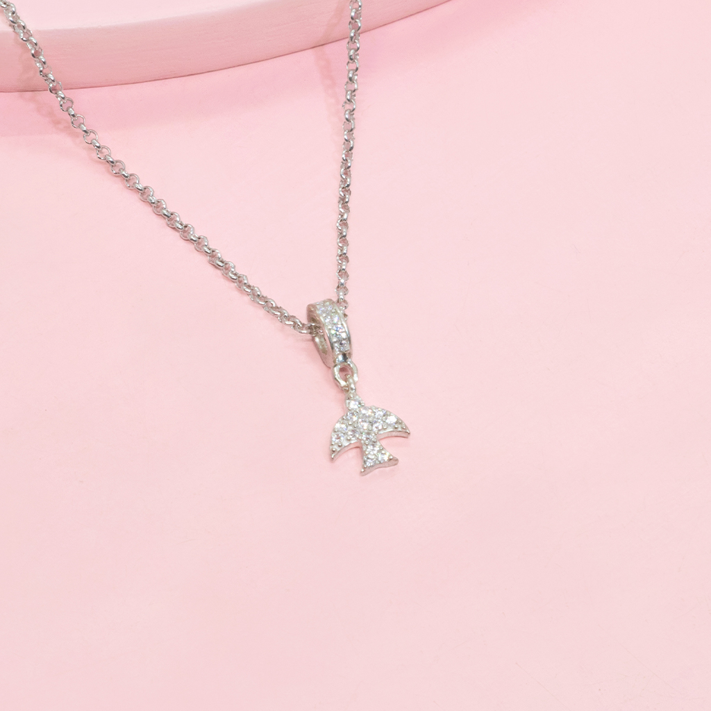 cad y charm de palomita Set Mini charm palomita plata - Imagen 1