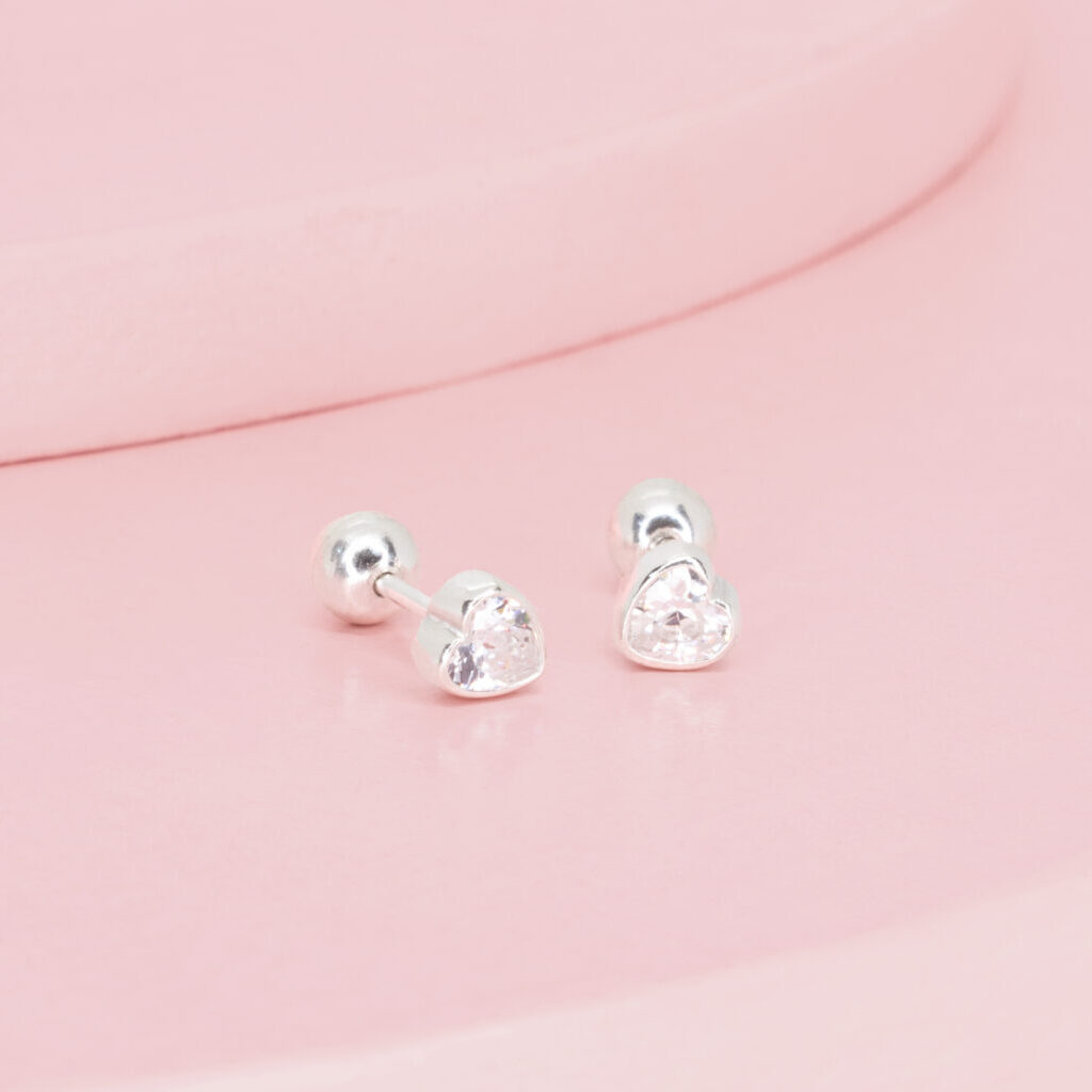 corazon bisel tornillo blanco pl Arete Corazón Bisel plata - Imagen 1