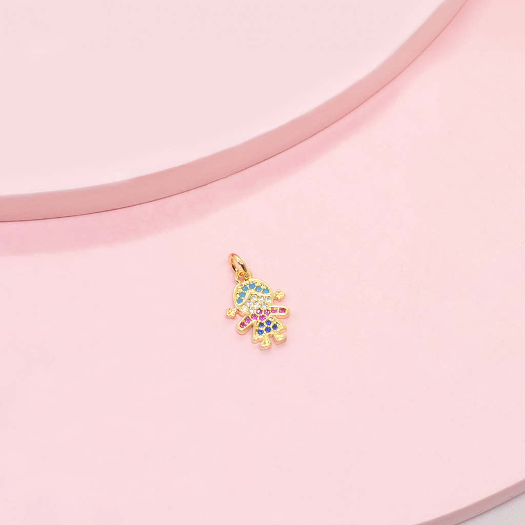 niña con sir de colores acero dj Dije Niña con 2 colitas y zircones - Imagen 1