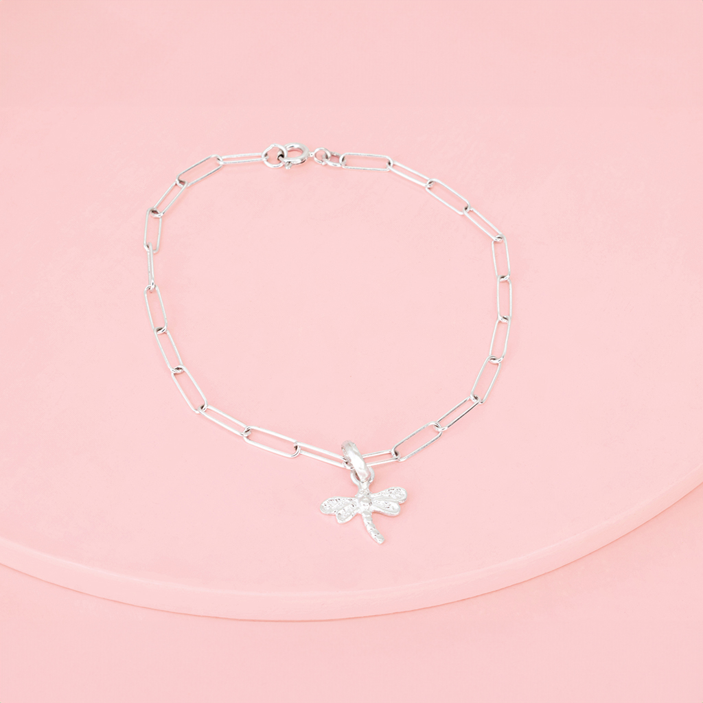 pul eslabones libelula Pulsera clip Libélula plata - Imagen 1