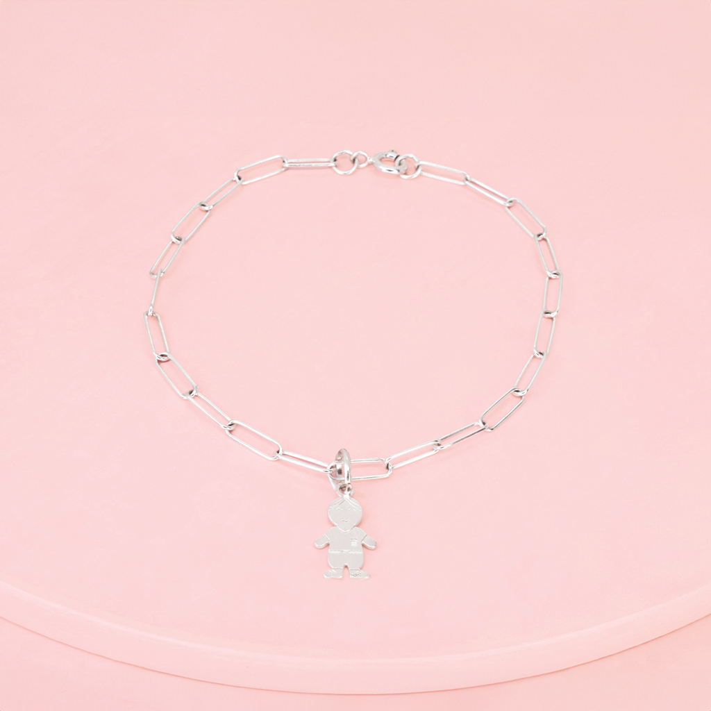 pul eslabones niño laser pl Pulsera clip Niño a láser plata - Imagen 1